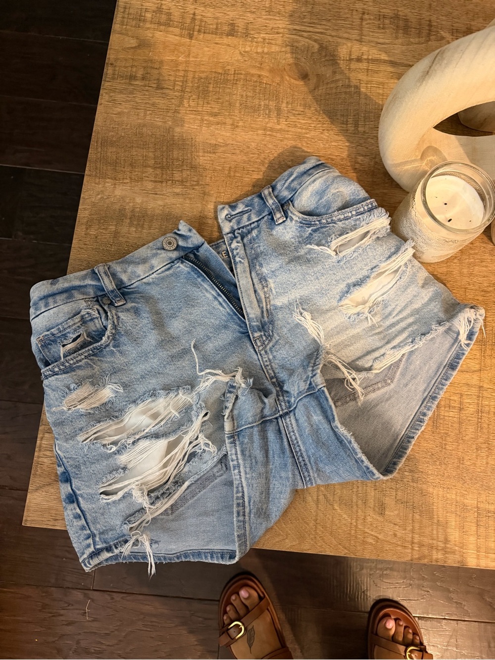American Eagle Outfitters Light Blue Distressed Jean Shorts